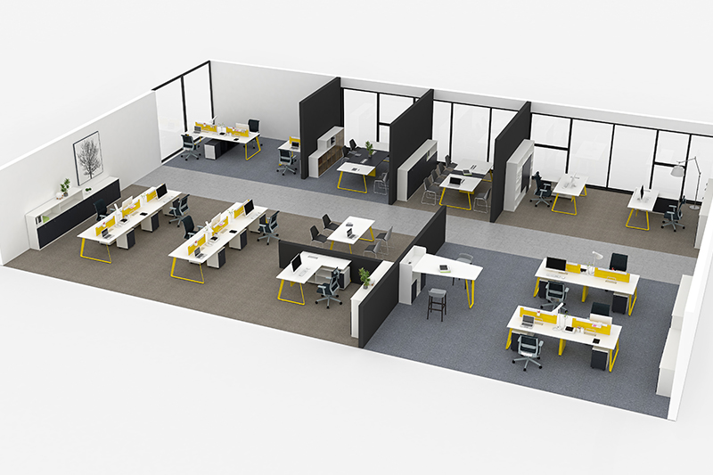 “一”字型辦公桌效果圖-歐時家具